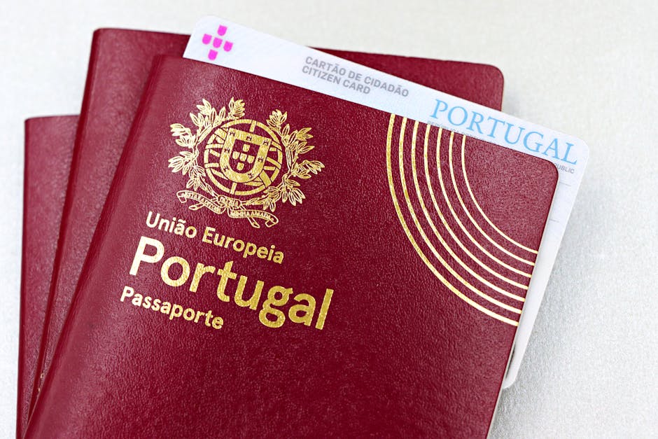 Imagem em close-up de passaporte e cartão de cidadão portugueses, essenciais para viajar e para identificação na UE.